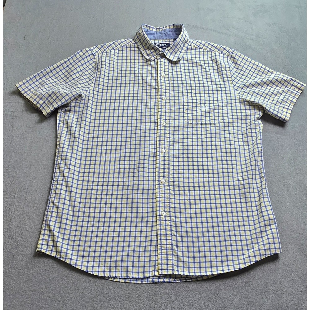 Chaps Button Up Shirt‎ Mens Medium Easy Care Crest Pocket Logo Collared
